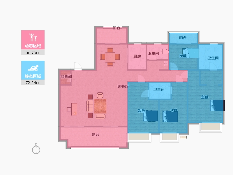 江苏省-苏州市-豪门府邸高层1,3,5栋188㎡-149.99-户型库-动静分区