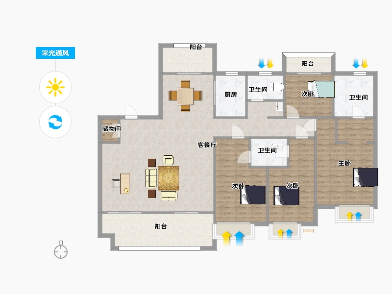 江苏省-苏州市-豪门府邸高层1,3,5栋188㎡-149.99-户型库-采光通风