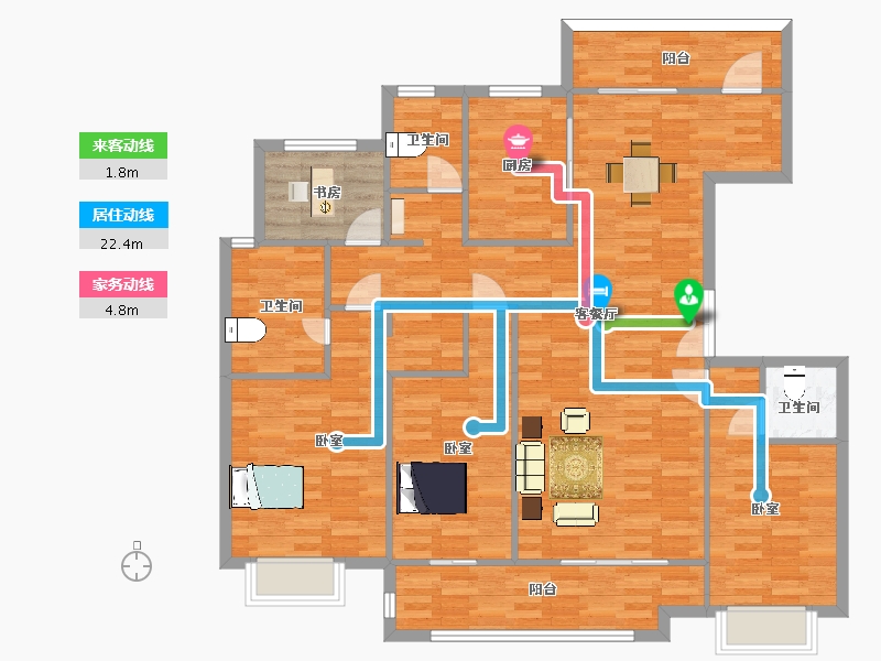 江苏省-苏州市-豪门府邸洋房2,9栋166㎡-135.50-户型库-动静线