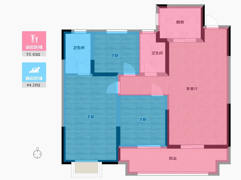 江苏省-苏州市-绿地太湖朗峯10栋112㎡户型-89.01-户型库-动静分区