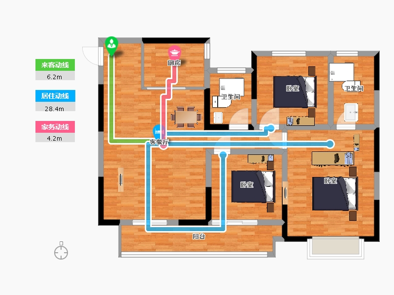 江苏省-苏州市-绿地太湖朗峯6-2,6-1,3,6栋E136m²-107.76-户型库-动静线