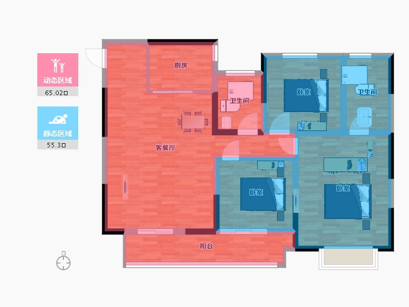 江苏省-苏州市-绿地太湖朗峯6-2,6-1,3,6栋E136m²-107.76-户型库-动静分区