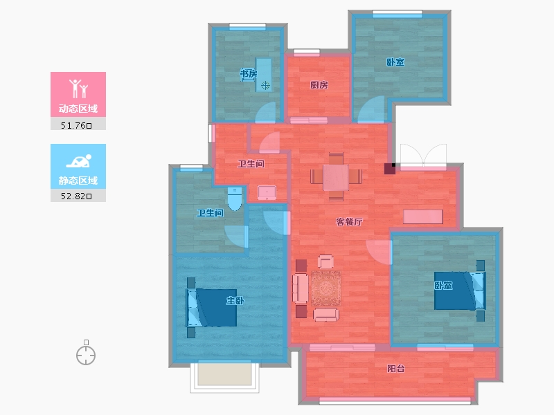 江苏省-苏州市-中交九雅花园8,5栋B户型117m²-93.96-户型库-动静分区