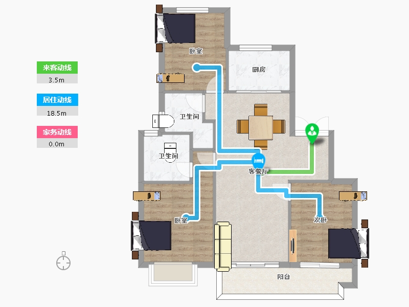 江苏省-苏州市-中交九雅花园5,3栋A户型102m²-82.00-户型库-动静线