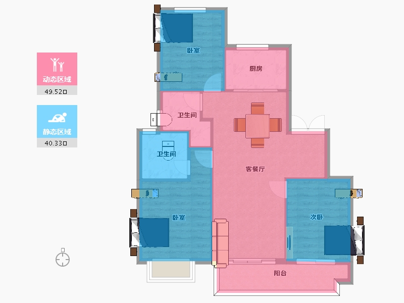 江苏省-苏州市-中交九雅花园5,3栋A户型102m²-82.00-户型库-动静分区