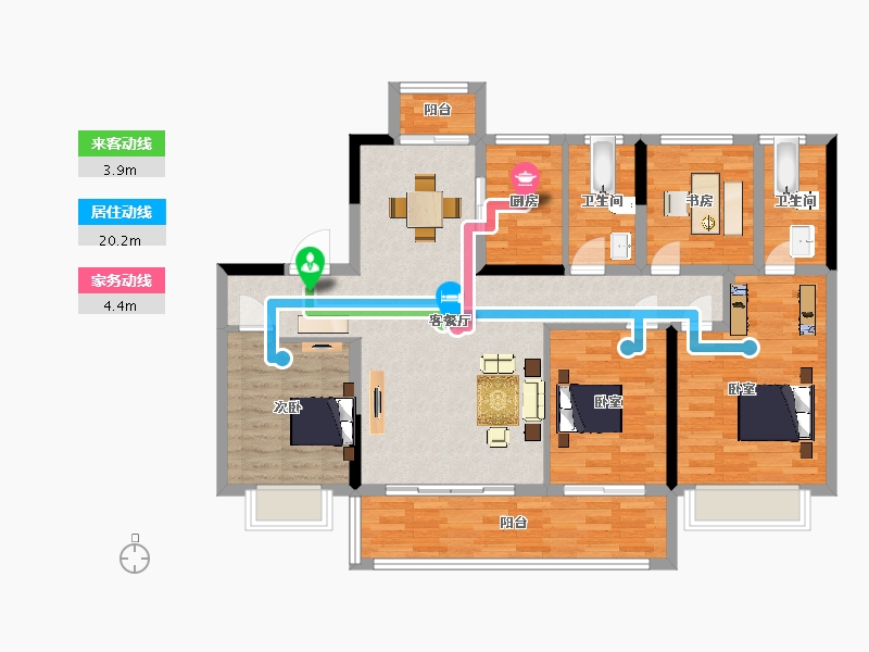 江苏省-苏州市-新希望锦麟云境7栋A户型140m²-112.11-户型库-动静线