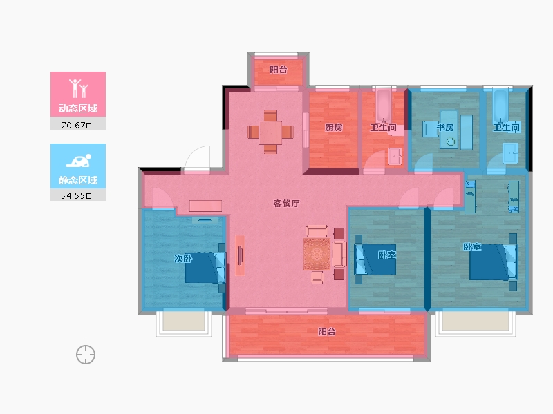 江苏省-苏州市-新希望锦麟云境7栋A户型140m²-112.11-户型库-动静分区