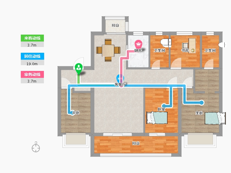 江苏省-苏州市-新希望锦麟云境13,14,15栋105㎡户型-84.00-户型库-动静线