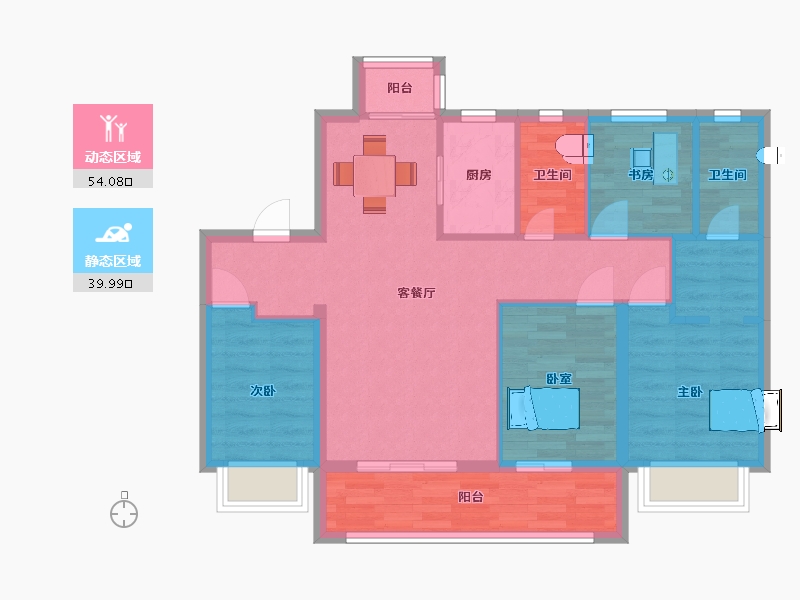 江苏省-苏州市-新希望锦麟云境13,14,15栋105㎡户型-84.00-户型库-动静分区