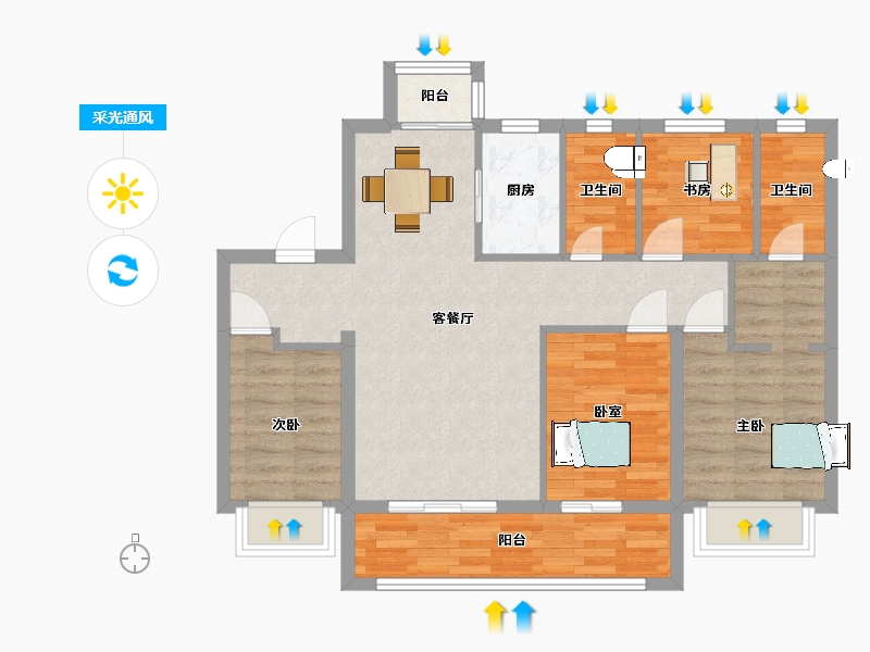 江苏省-苏州市-新希望锦麟云境13,14,15栋105㎡户型-84.00-户型库-采光通风