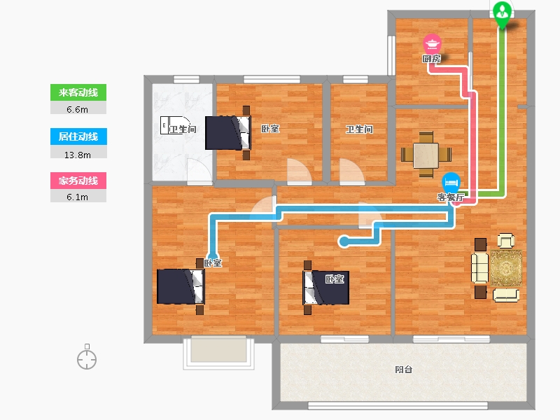 江苏省-苏州市-新希望锦麟云境9栋140㎡户型-111.67-户型库-动静线