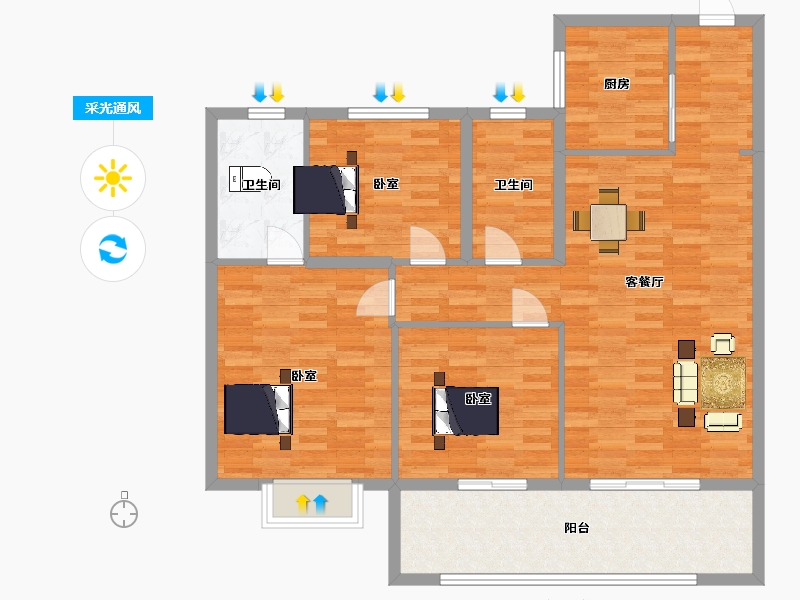 江苏省-苏州市-新希望锦麟云境9栋140㎡户型-111.67-户型库-采光通风