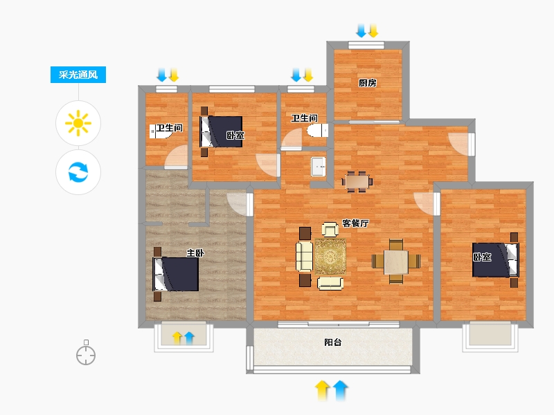 江苏省-苏州市-光樾华庭6,7,10,11栋125㎡户型-99.99-户型库-采光通风