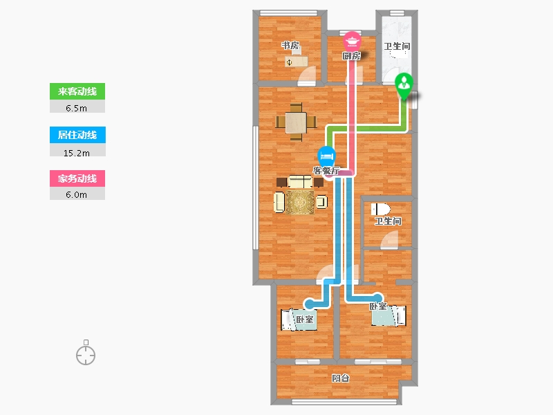 江苏省-苏州市-中旅运河名著高层10,12栋128㎡-101.66-户型库-动静线