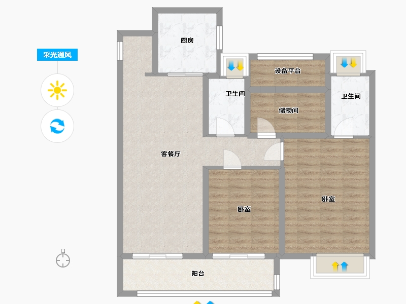 江苏省-苏州市-湖心溪岸高层7,2,3栋119㎡-94.80-户型库-采光通风