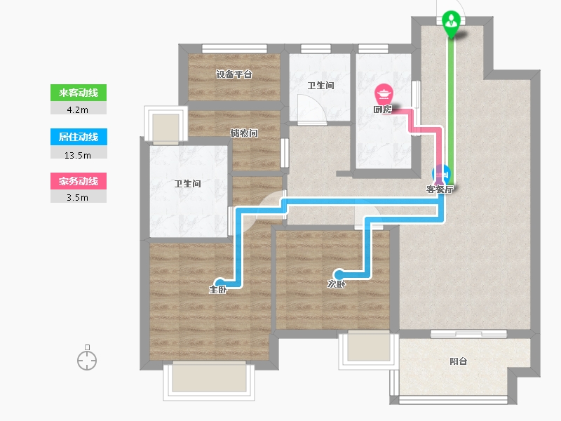 江苏省-苏州市-湖心溪岸高层7,2,3栋95㎡-79.04-户型库-动静线