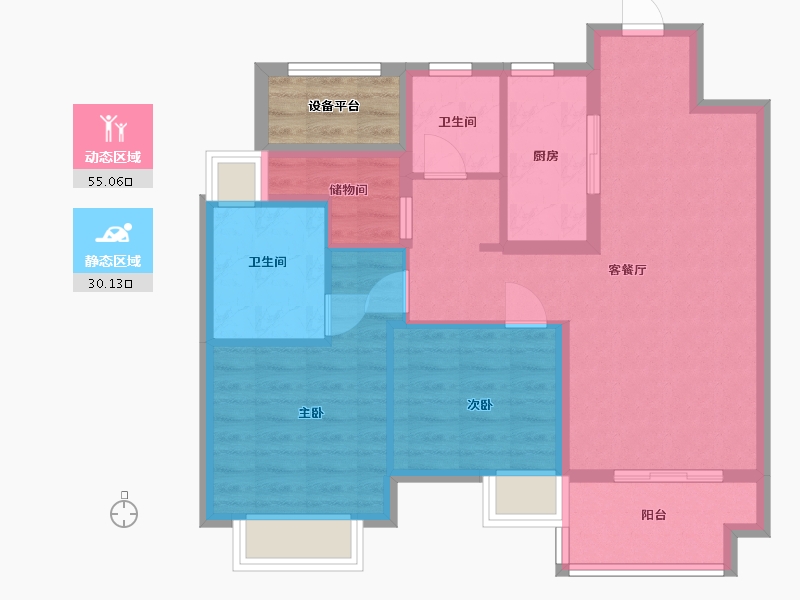 江苏省-苏州市-湖心溪岸高层7,2,3栋95㎡-79.04-户型库-动静分区