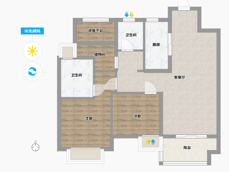 江苏省-苏州市-湖心溪岸高层7,2,3栋95㎡-79.04-户型库-采光通风