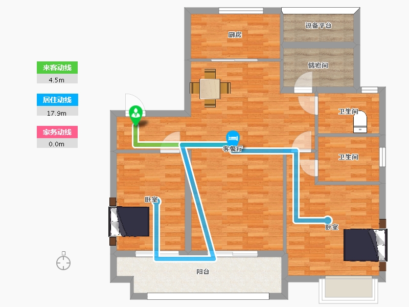 江苏省-苏州市-湖心溪岸湖4,8,9栋110㎡户型-91.08-户型库-动静线