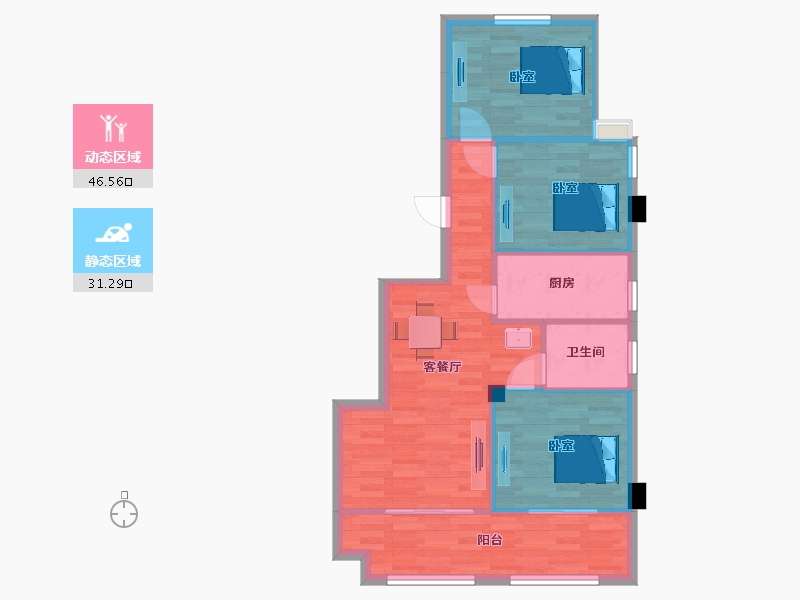 江苏省-苏州市-金辉正荣花漫四季B1户型89m²-70.63-户型库-动静分区