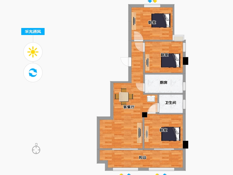 江苏省-苏州市-金辉正荣花漫四季B1户型89m²-70.63-户型库-采光通风