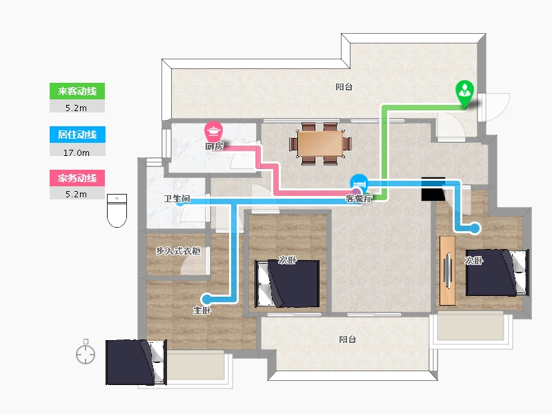 江苏省-苏州市-金辉正荣花漫四季94m²-75.01-户型库-动静线