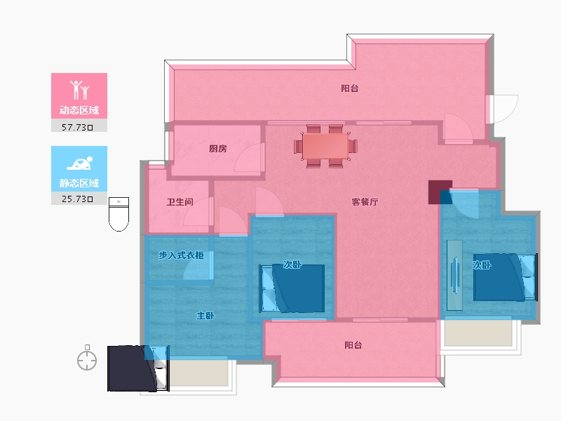 江苏省-苏州市-金辉正荣花漫四季94m²-75.01-户型库-动静分区