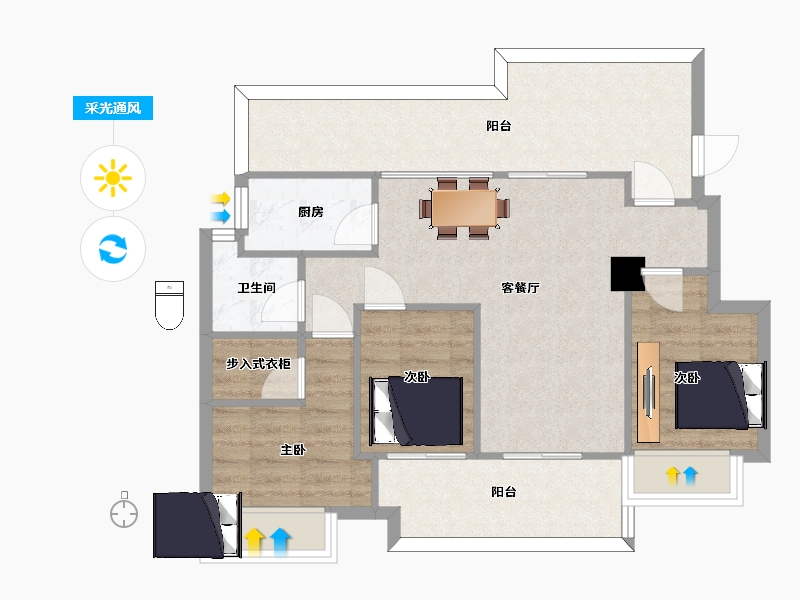 江苏省-苏州市-金辉正荣花漫四季94m²-75.01-户型库-采光通风