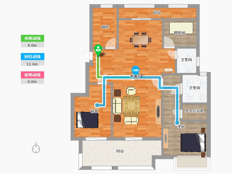 江苏省-苏州市-金辉正荣花漫四季8幢C户型110㎡-88.00-户型库-动静线