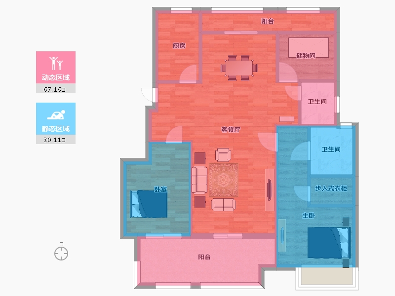 江苏省-苏州市-金辉正荣花漫四季8幢C户型110㎡-88.00-户型库-动静分区