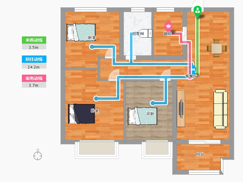 江苏省-苏州市-中交九雅花园9,3栋C户型89m²-71.00-户型库-动静线