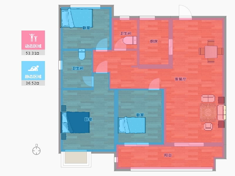 江苏省-苏州市-中交九雅花园9栋D户型100m²-80.00-户型库-动静分区