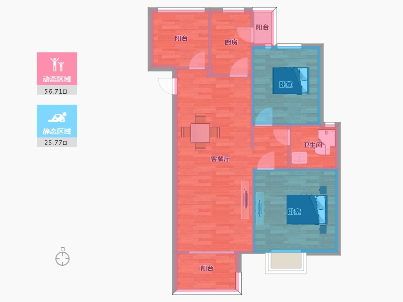 江苏省-苏州市-华丽家族太湖汇景高层2幢,20幢C94m²-75.00-户型库-动静分区