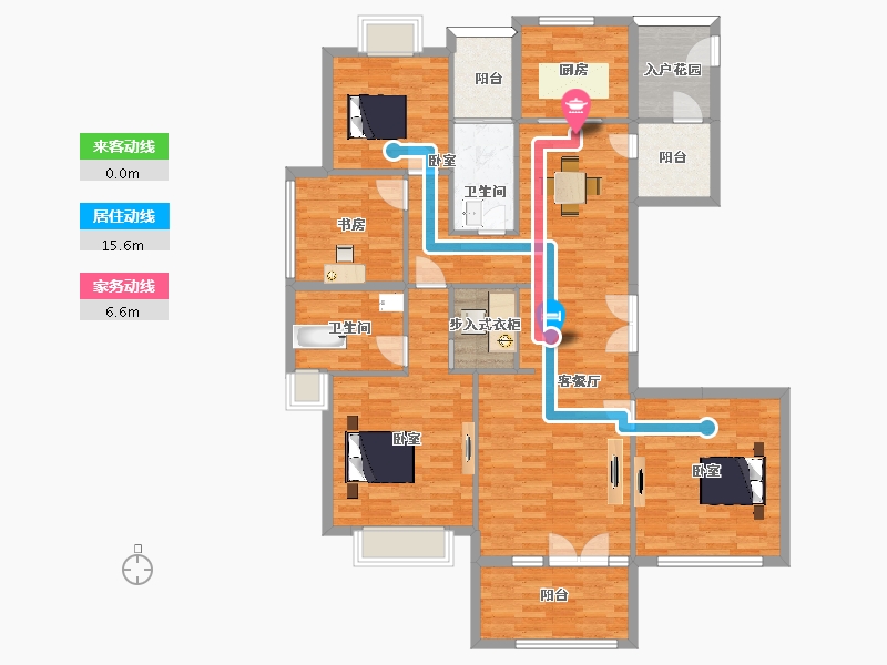 江苏省-苏州市-颐和湾花园B-1户型172m²-137.99-户型库-动静线