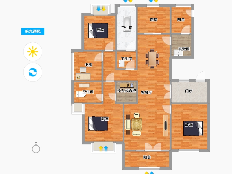 江苏省-苏州市-颐和湾花园一期2、7幢173m²-137.99-户型库-采光通风