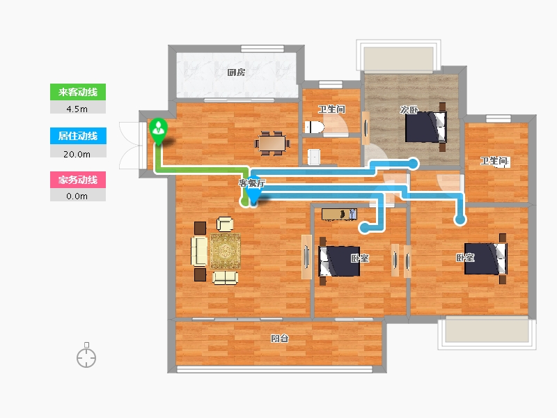 江苏省-苏州市-鲁能公馆17栋G3户型114m²-90.99-户型库-动静线