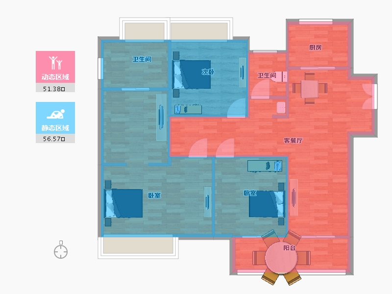 江苏省-苏州市-鲁能公馆6栋17栋1栋,13栋G1户型124m²-99.00-户型库-动静分区