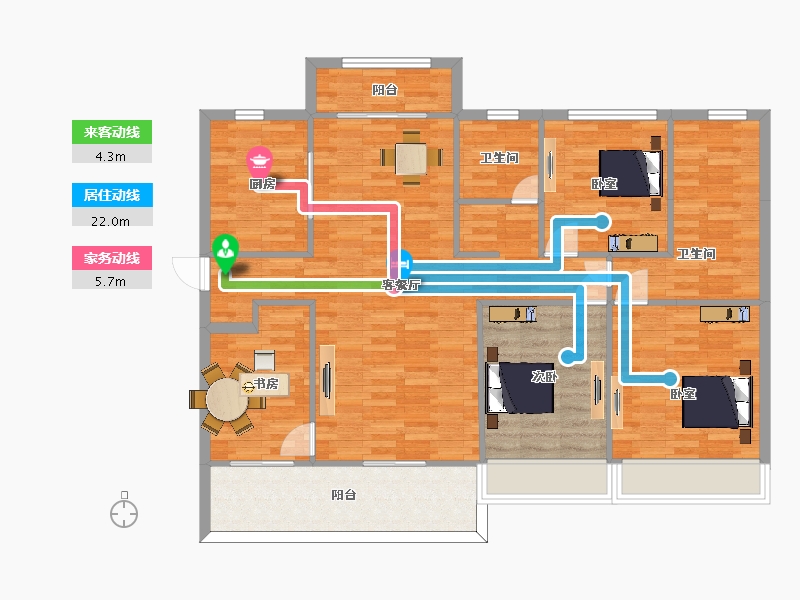 江苏省-苏州市-首开如院D1户型149m²-118.99-户型库-动静线