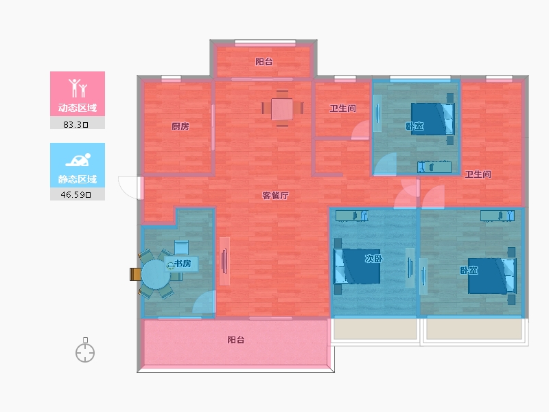 江苏省-苏州市-首开如院D1户型149m²-118.99-户型库-动静分区