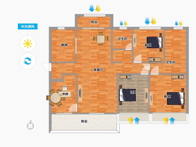 江苏省-苏州市-首开如院D1户型149m²-118.99-户型库-采光通风