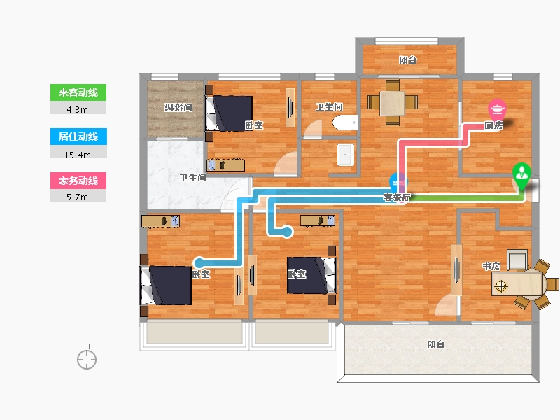 江苏省-苏州市-首开如院D2户型149m²-118.99-户型库-动静线