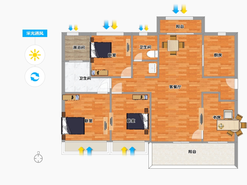 江苏省-苏州市-首开如院D2户型149m²-118.99-户型库-采光通风