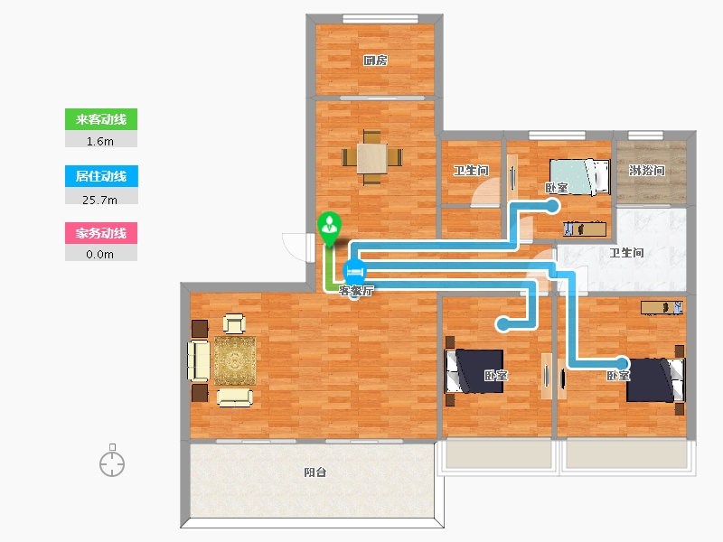 江苏省-苏州市-首开如院E户型149m²-118.99-户型库-动静线