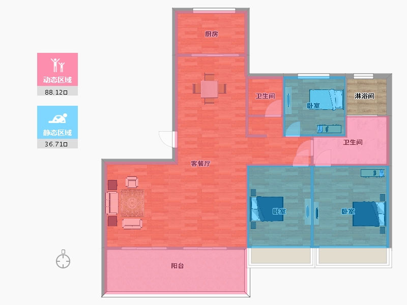 江苏省-苏州市-首开如院E户型149m²-118.99-户型库-动静分区