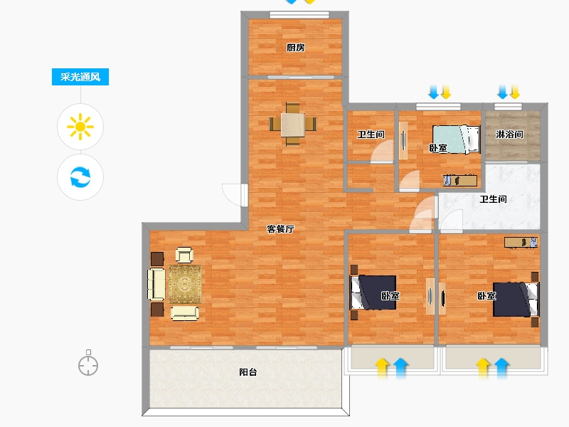 江苏省-苏州市-首开如院E户型149m²-118.99-户型库-采光通风