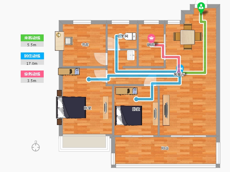 江苏省-苏州市-首开如院C户型99m²-78.99-户型库-动静线