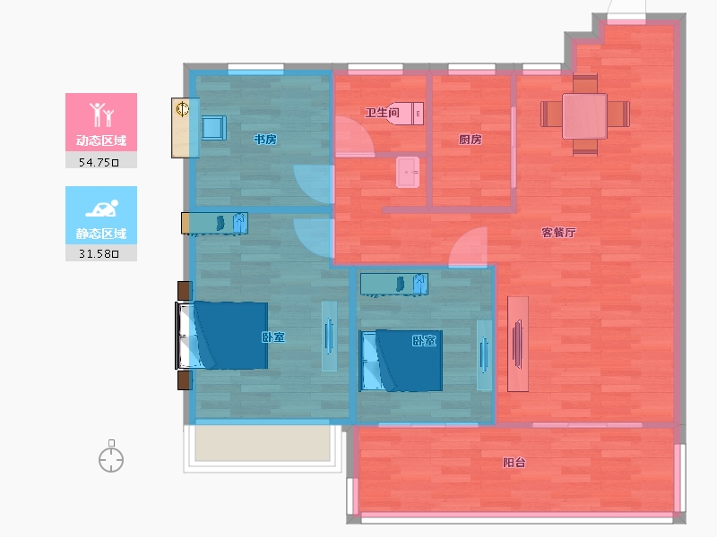 江苏省-苏州市-首开如院C户型99m²-78.99-户型库-动静分区