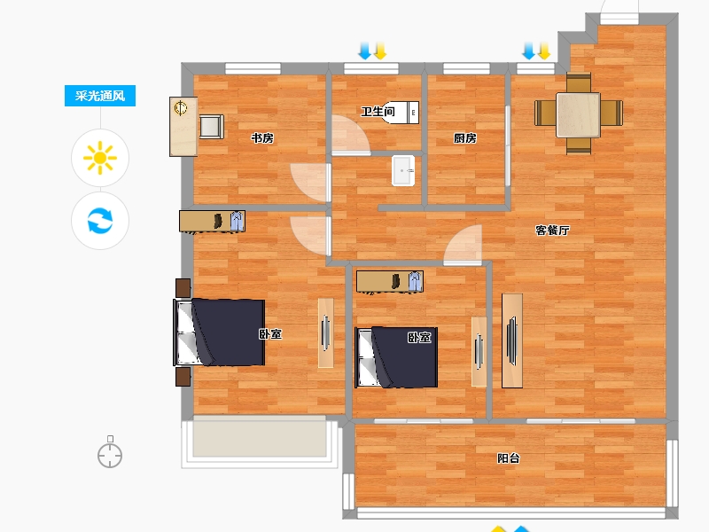 江苏省-苏州市-首开如院C户型99m²-78.99-户型库-采光通风