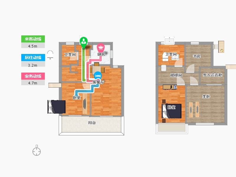 江苏省-苏州市-首开如院B户型107m²-85.89-户型库-动静线