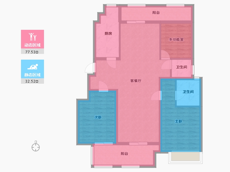 江苏省-苏州市-金辉正荣花漫四季E户型120m²-98.12-户型库-动静分区